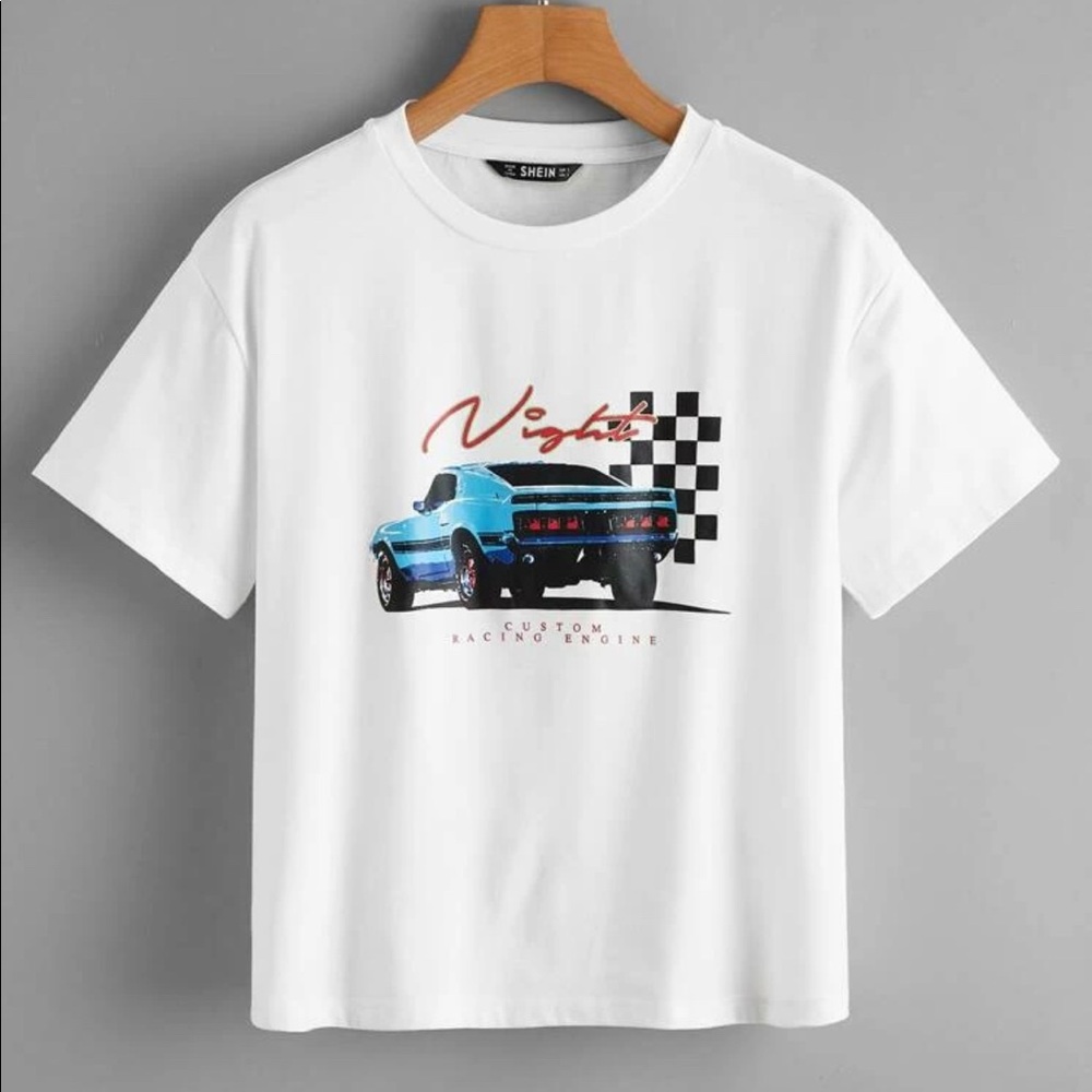 Cute white t-shirt with race car!